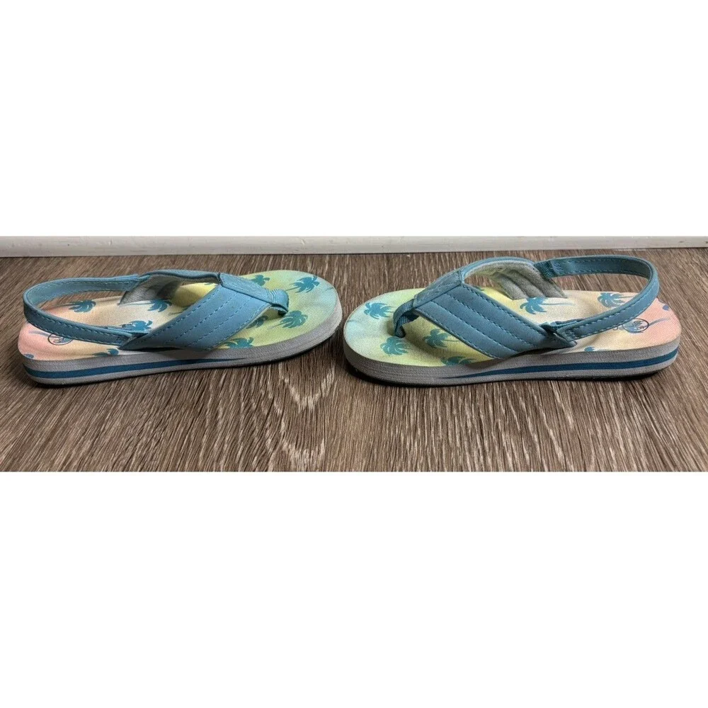 Cat & Jack Girls Flip Flop Sandals 9/10 Blue Palm Tree Print